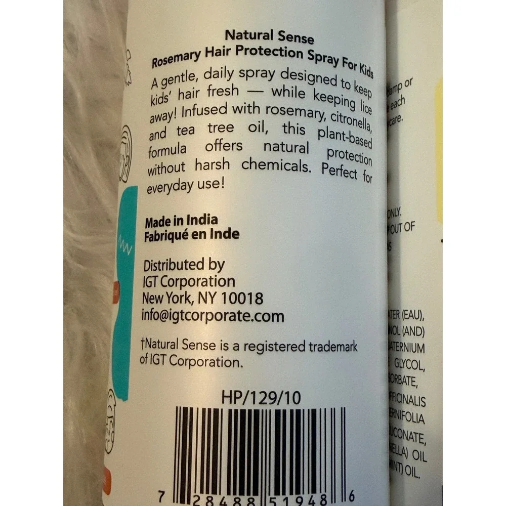 Natural Sense Kids Rosemary Hair Protection Spray 8oz 3 Pack Lice Prevention